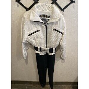 Nils Quilted Belted One Piece Snow Suit Women's Large White Black